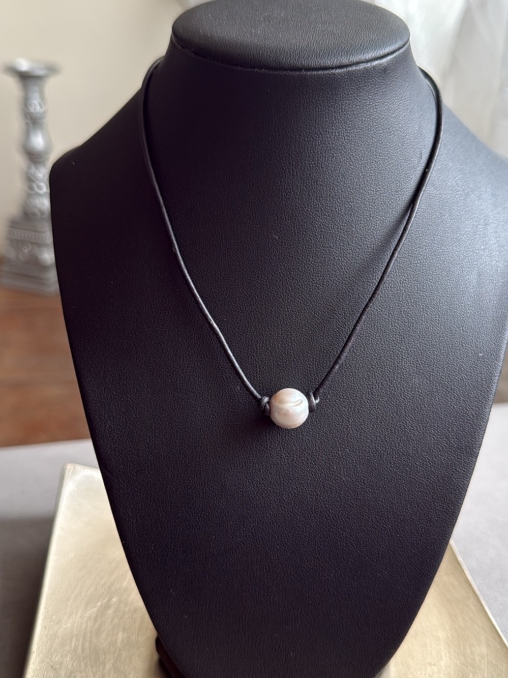 Cultured Pearl Pendant Necklace on Black Cord - Women's Jewelry